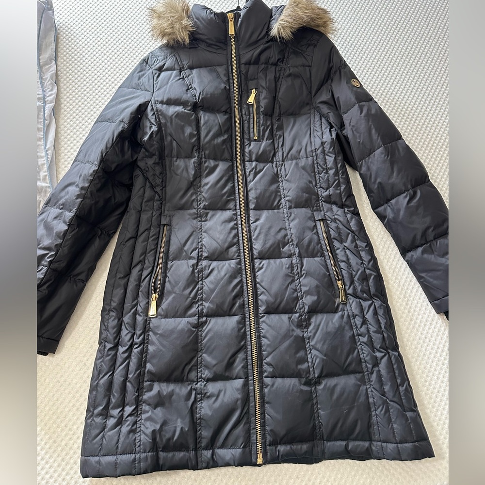 Michael Kors Faux Fur Trim Puffer Down Jacket M Black